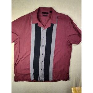 Men’s Axist Washable Silk Burgundy Short Sleeve Button Up Shirt Large